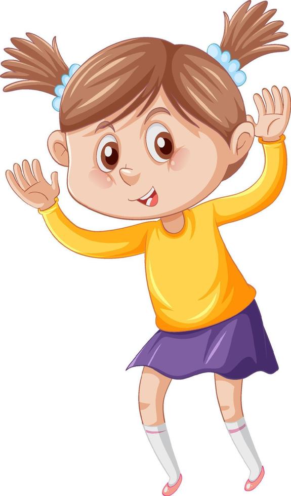 niña en camisa amarilla bailando personaje de dibujos animados