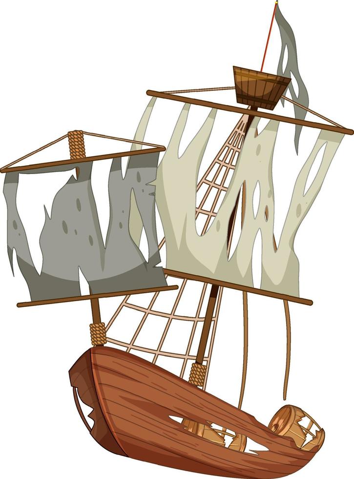 Old broken junk ship on white background vector