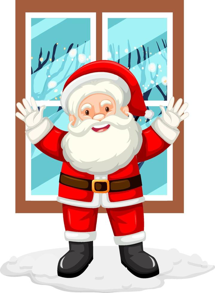 Papá Noel feliz de pie junto a la ventana vector