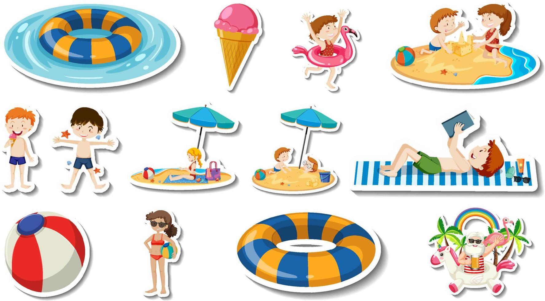 Set of summer beach items and children vector