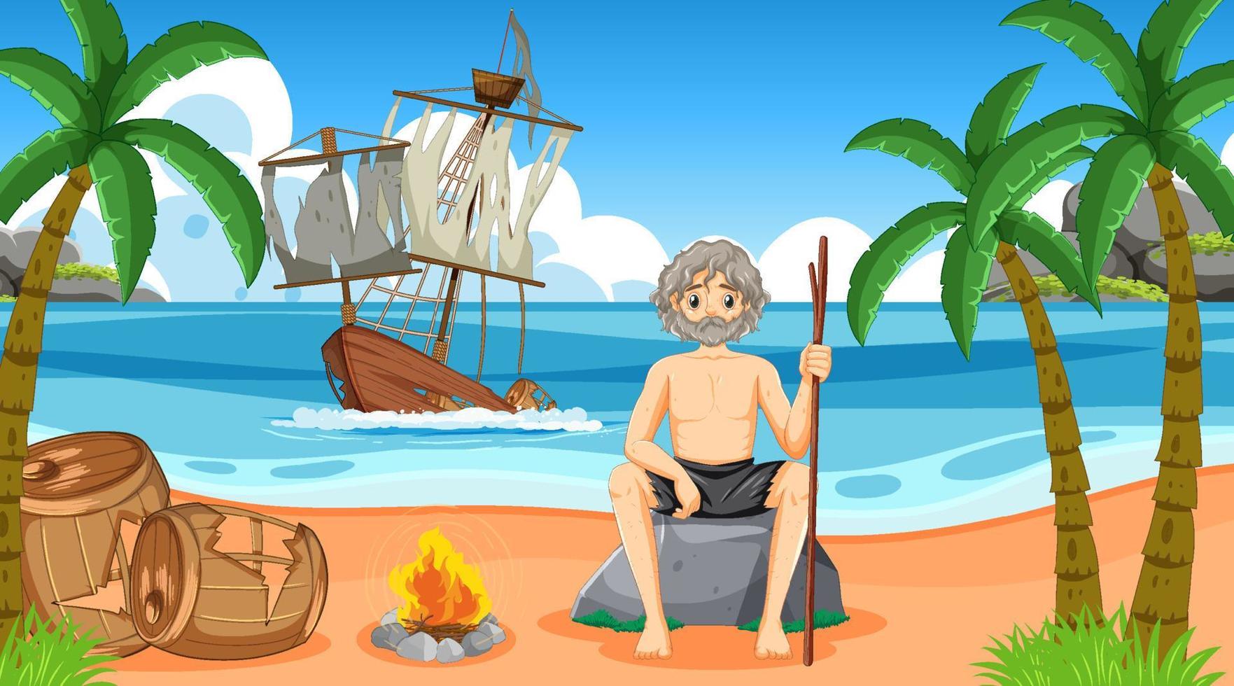 A man on deserted island isolated vector