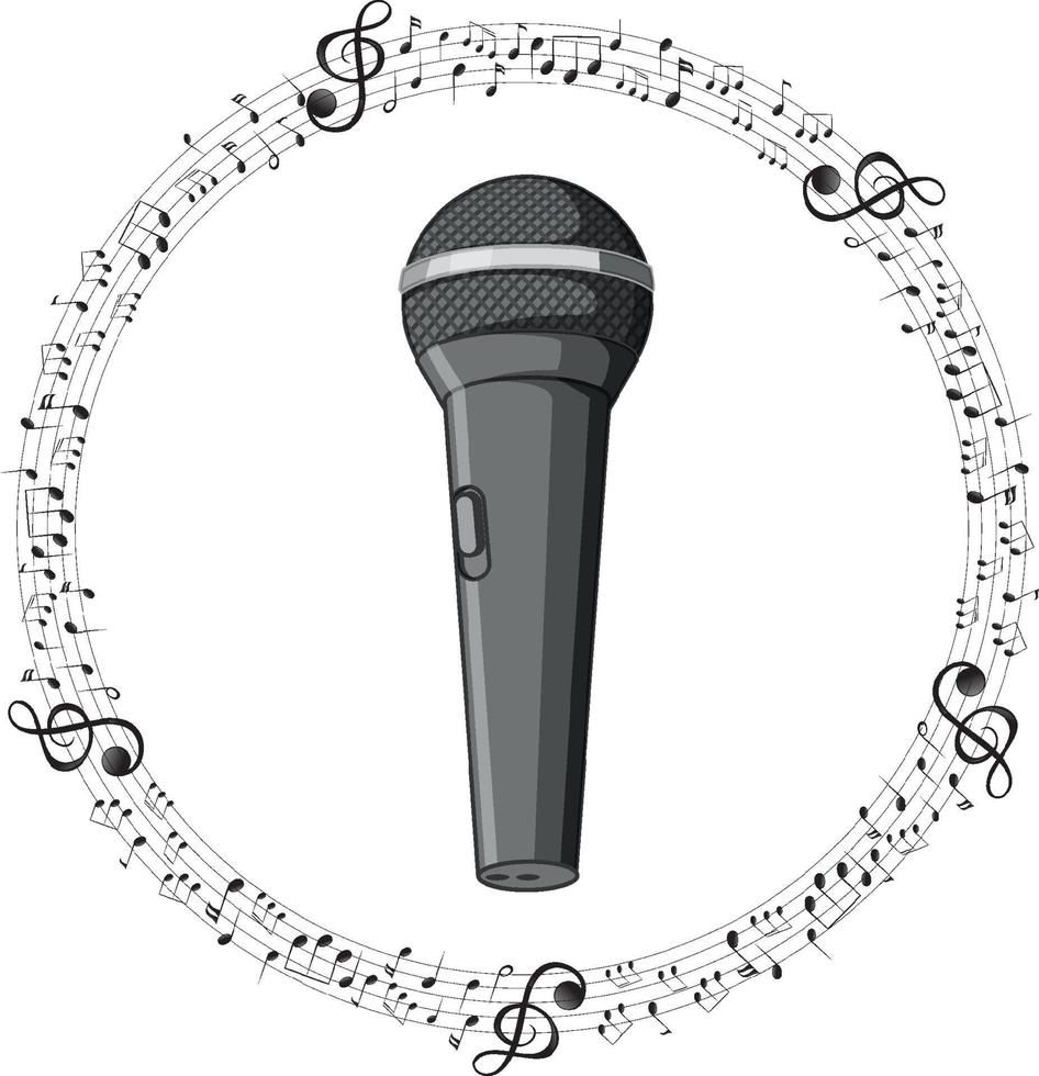 A microphone with musical notes on white background vector
