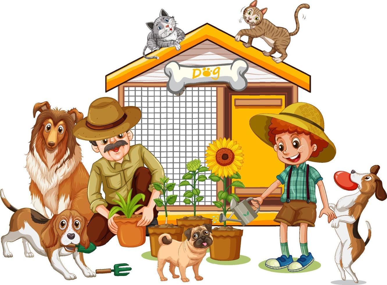 Big family members with many dogs vector