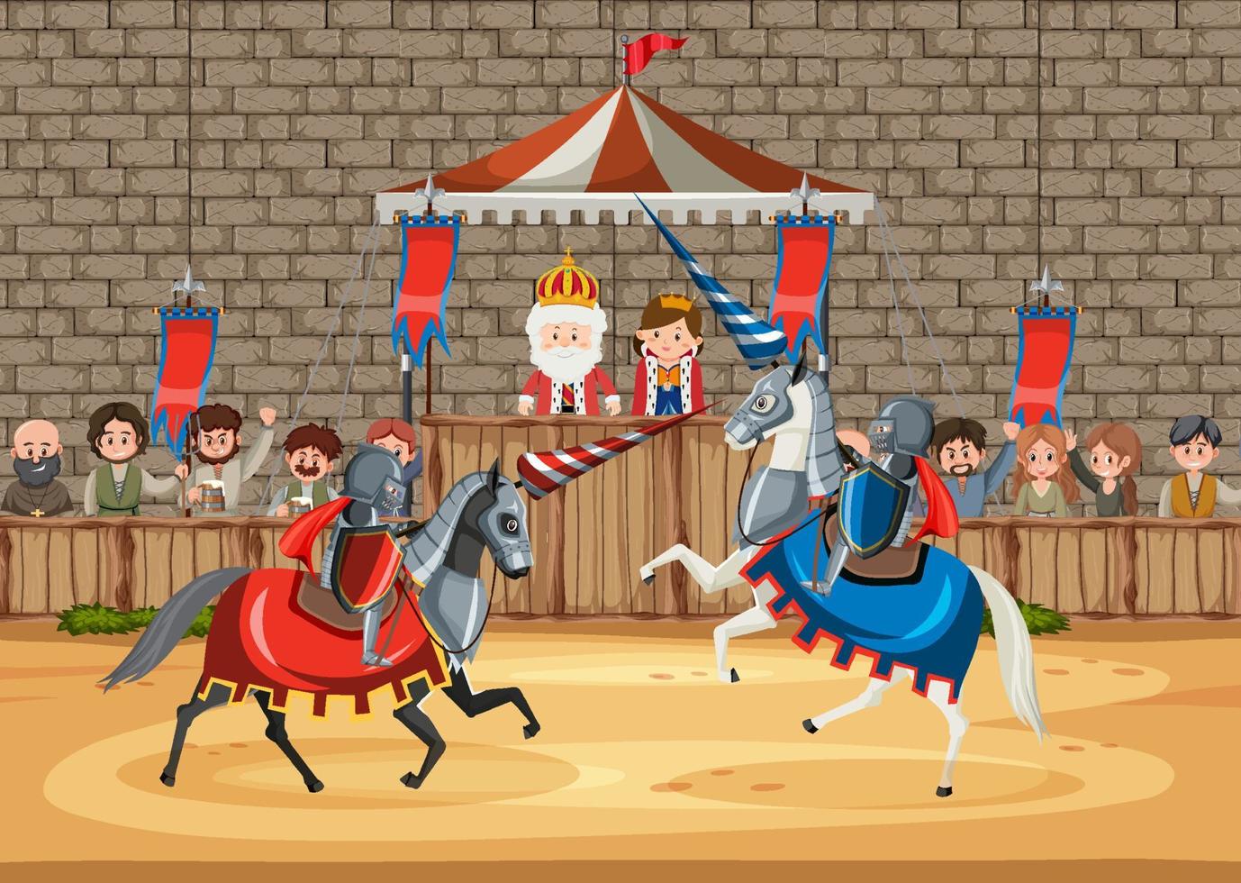 Medieval knight jousting tournament scene vector