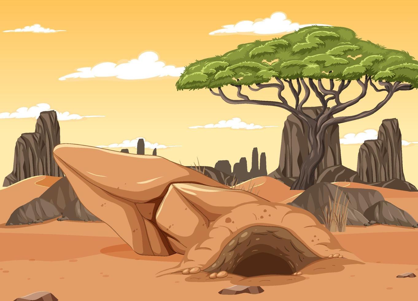 Desert landscape with trees and animals burrow vector