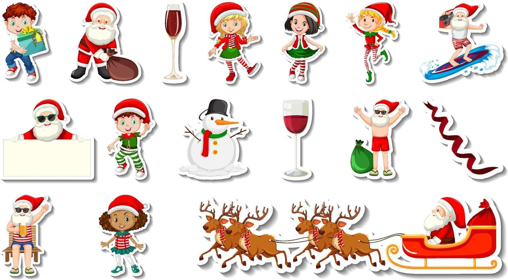 Set of Christmas objects and cartoon characters vector