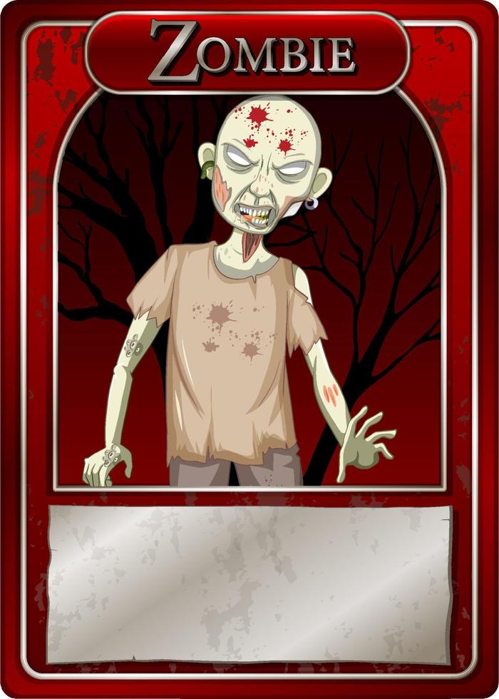Creepy zombie character game card template vector