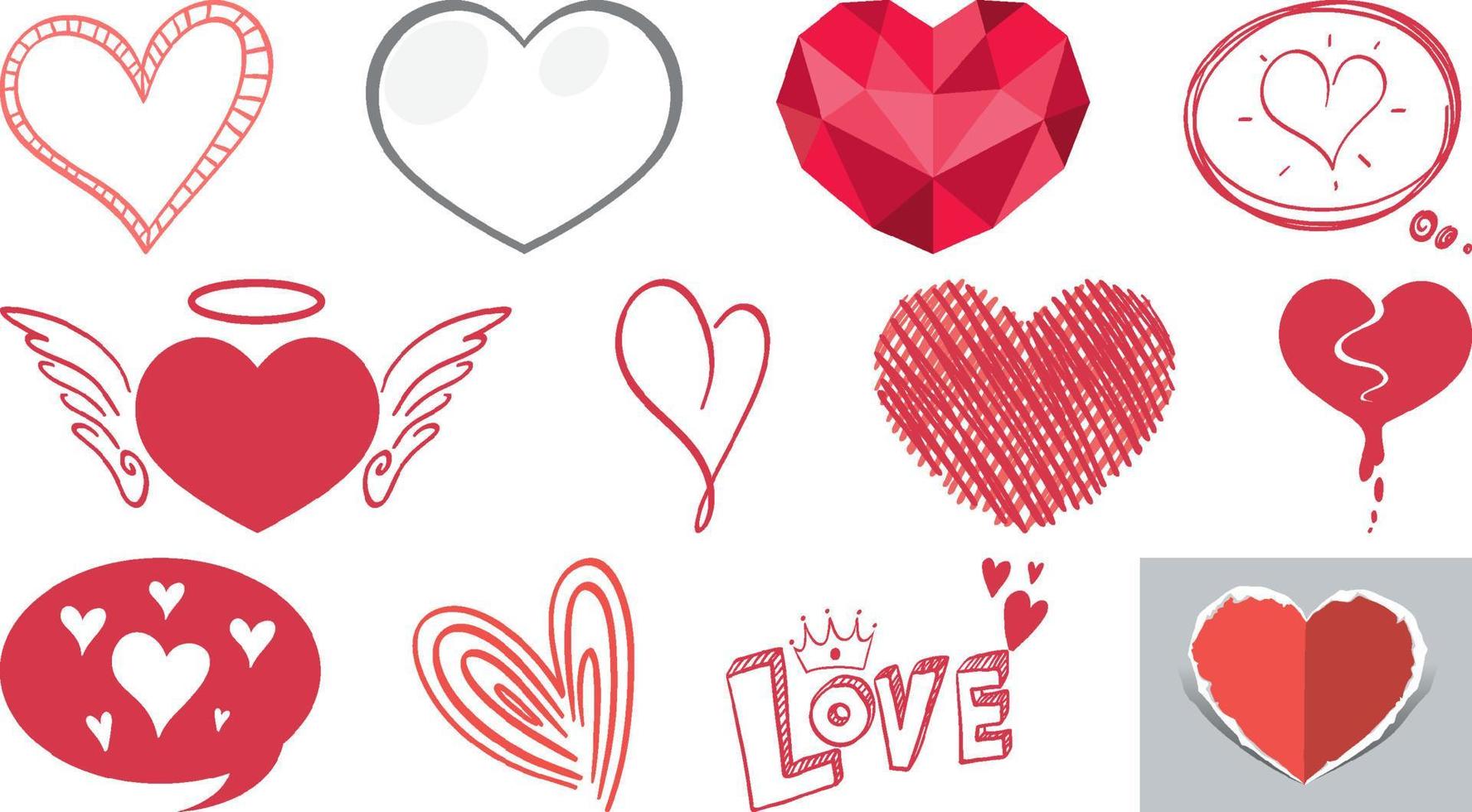 Different style of hearts isolated on white background vector