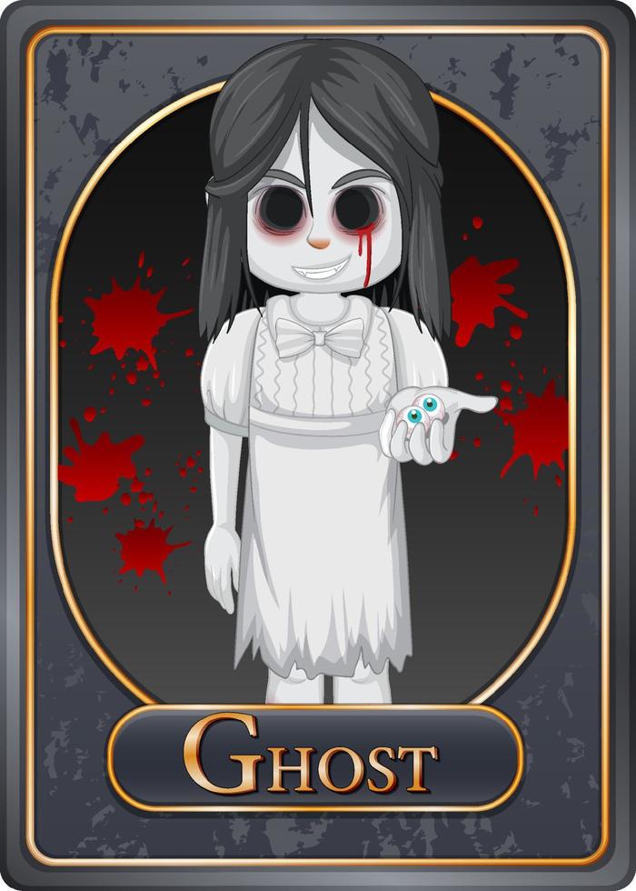 plantilla de tarjeta de juego de personaje de chica fantasma vector