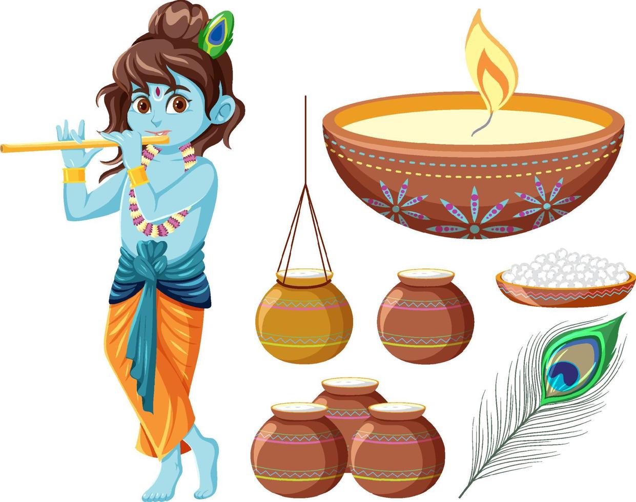 Indian god and offering elements vector