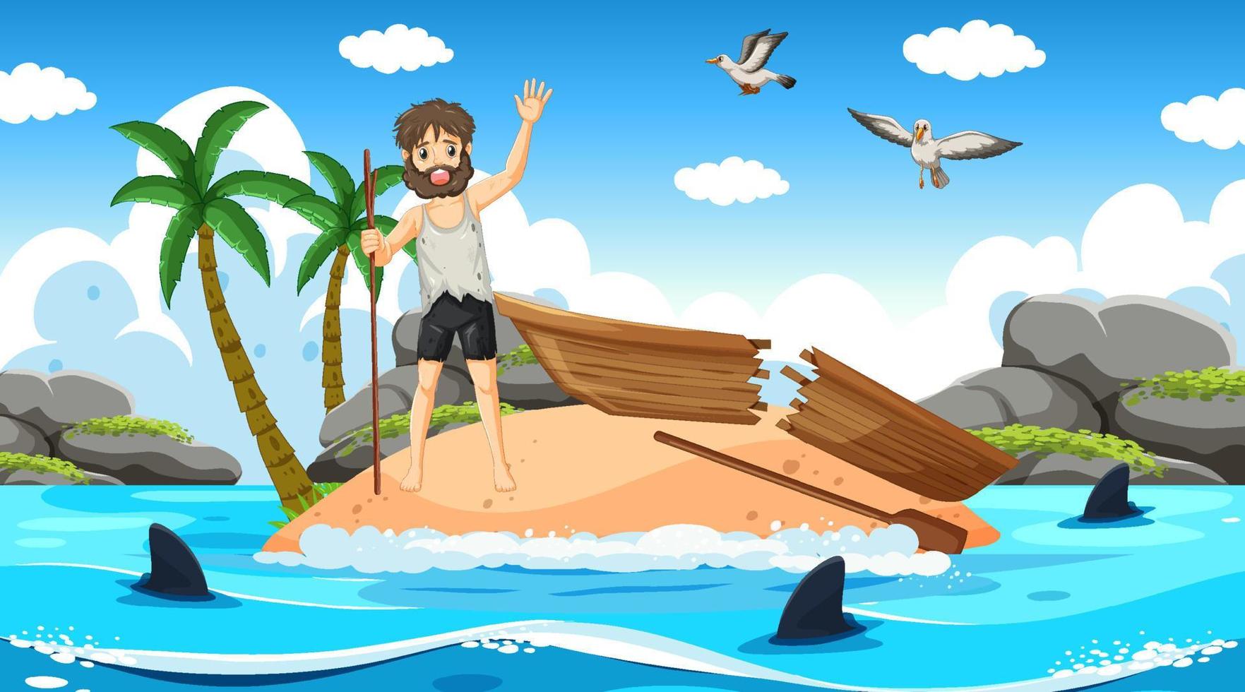 A man on deserted island isolated vector