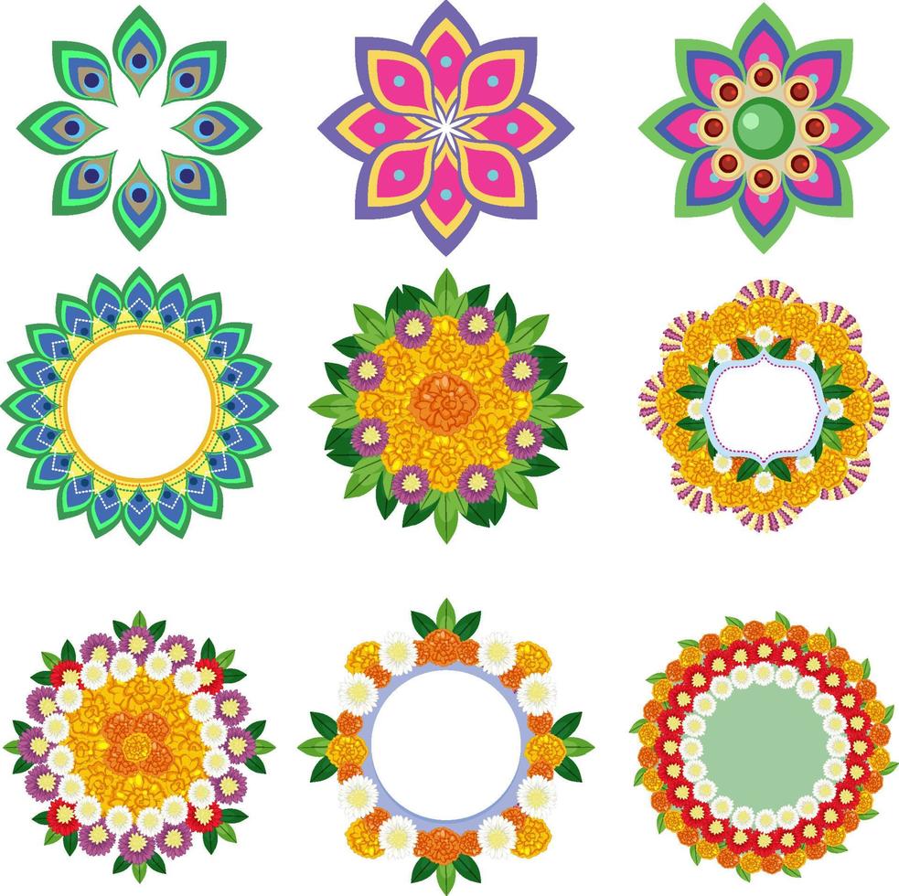 conjunto de diseño de mandala en diferentes patrones vector