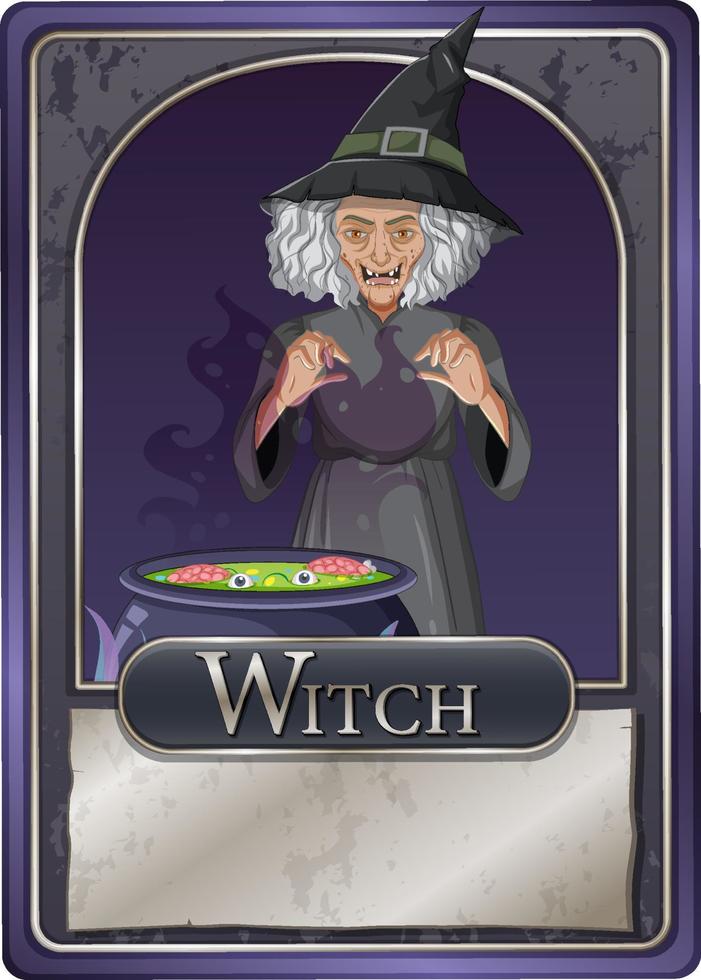 Old witch character game card template vector