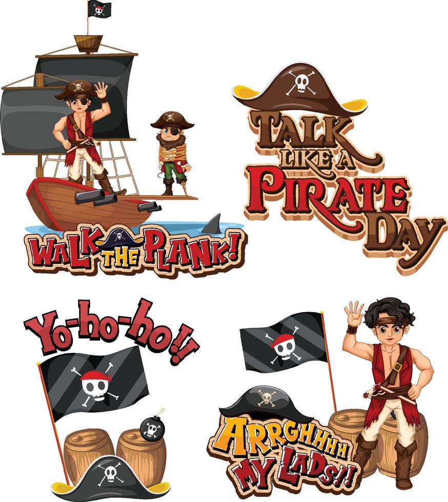 Set of pirate cartoon characters vector