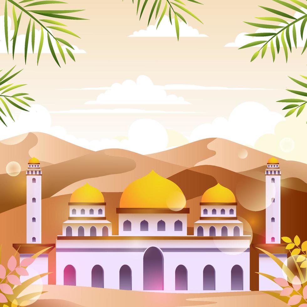 Beautiful Desert and Mosque Background vector