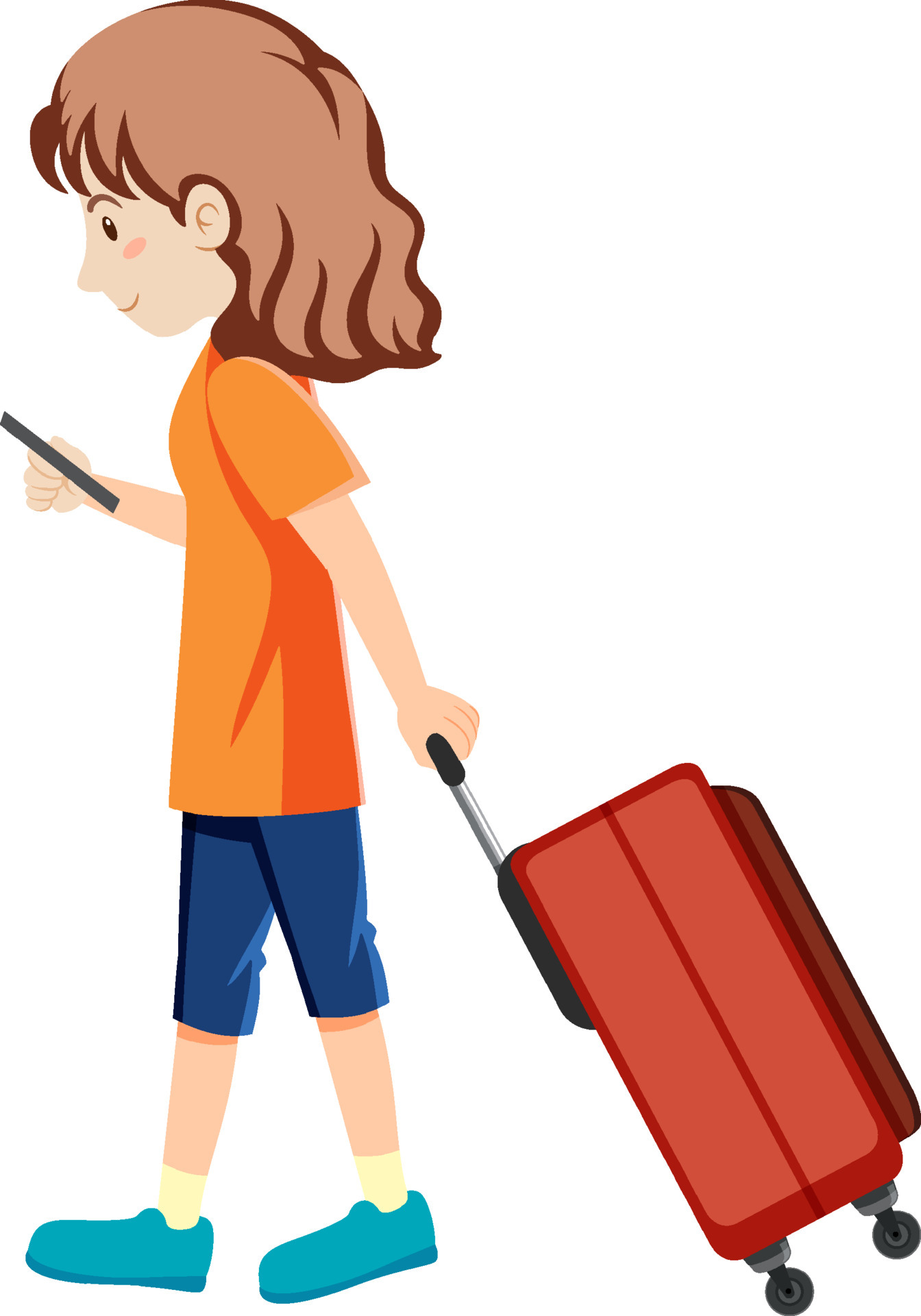 A woman dragging luggage on white background 6093771 Vector Art at Vecteezy