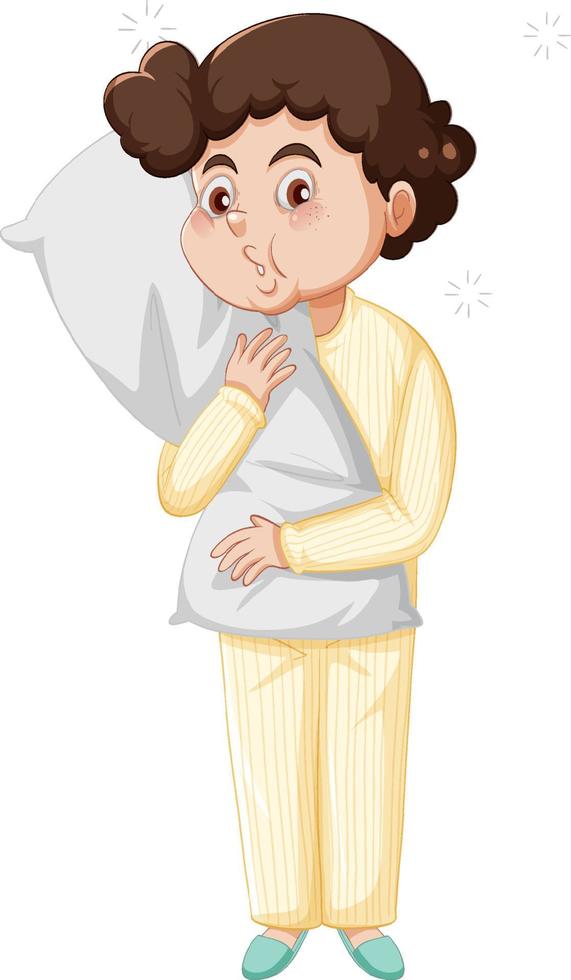 Sleepy Little boy in pajamas on white background vector