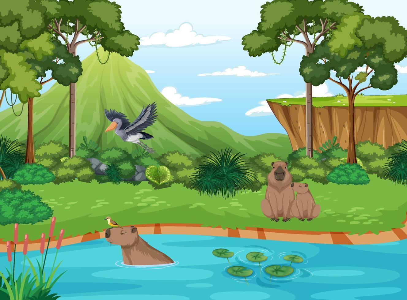 Many animal next to river vector