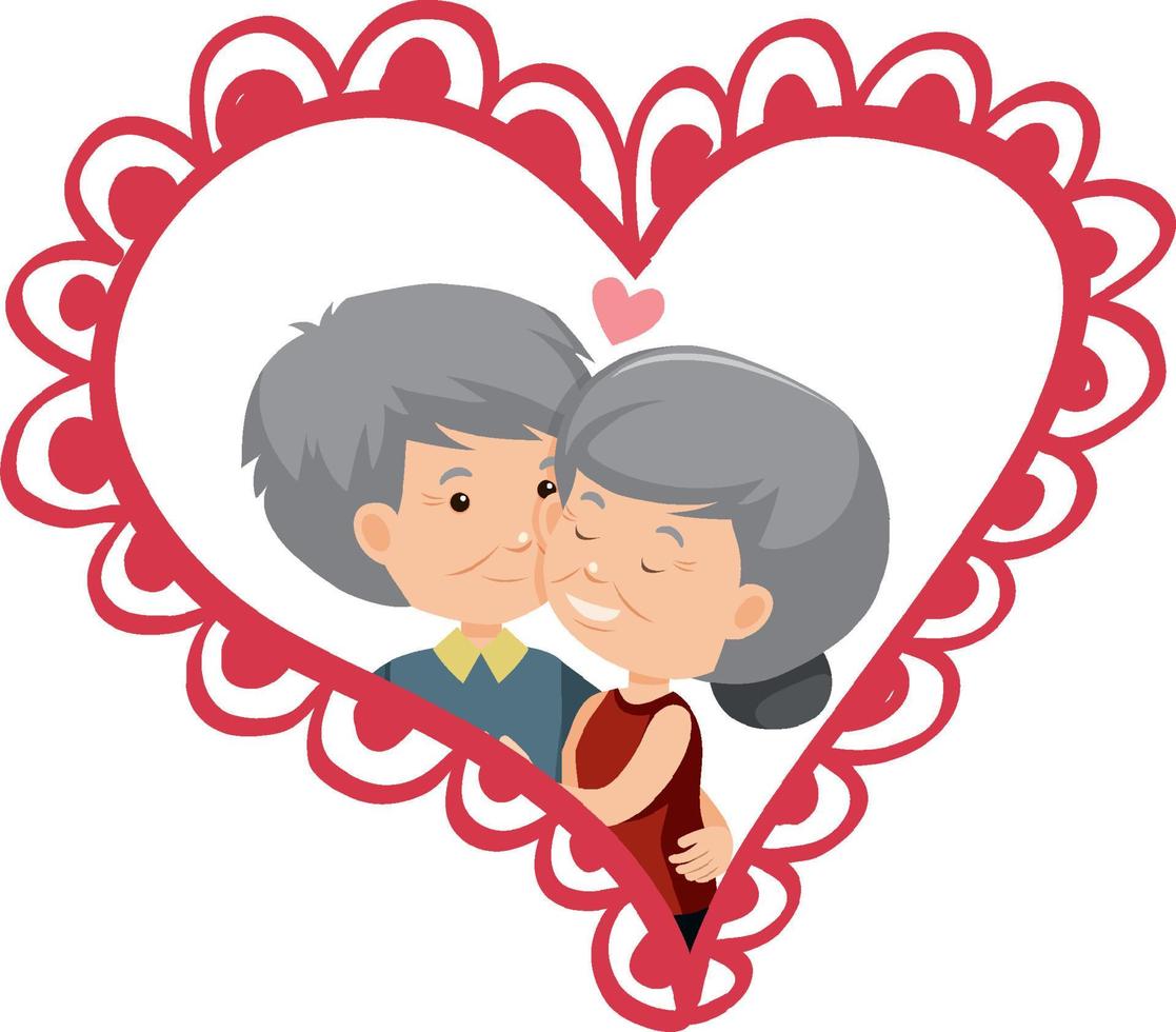 linda pareja de ancianos en forma de corazón vector