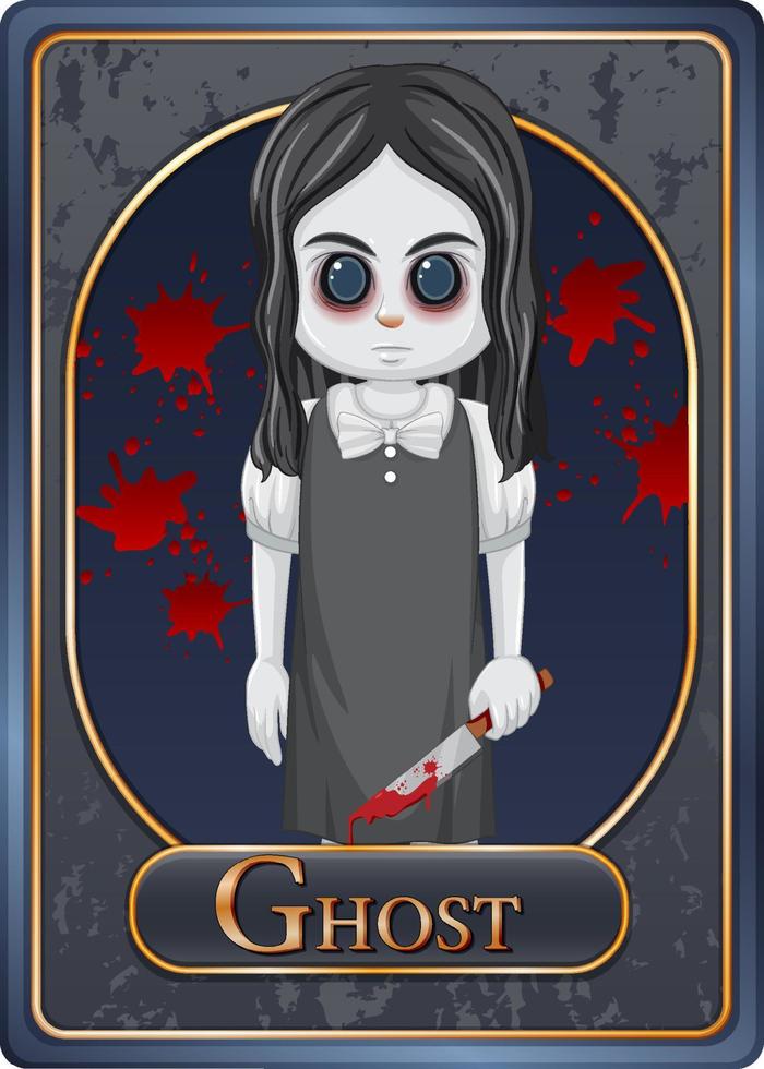 Ghost girl character game card template vector