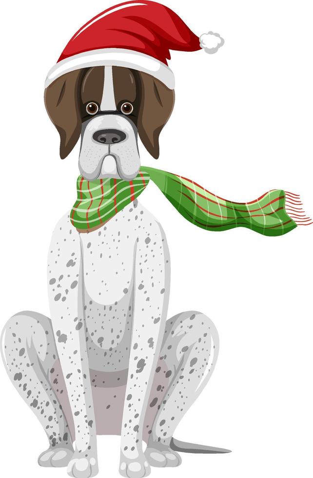 perro con sombrero de navidad personaje de dibujos animados vector