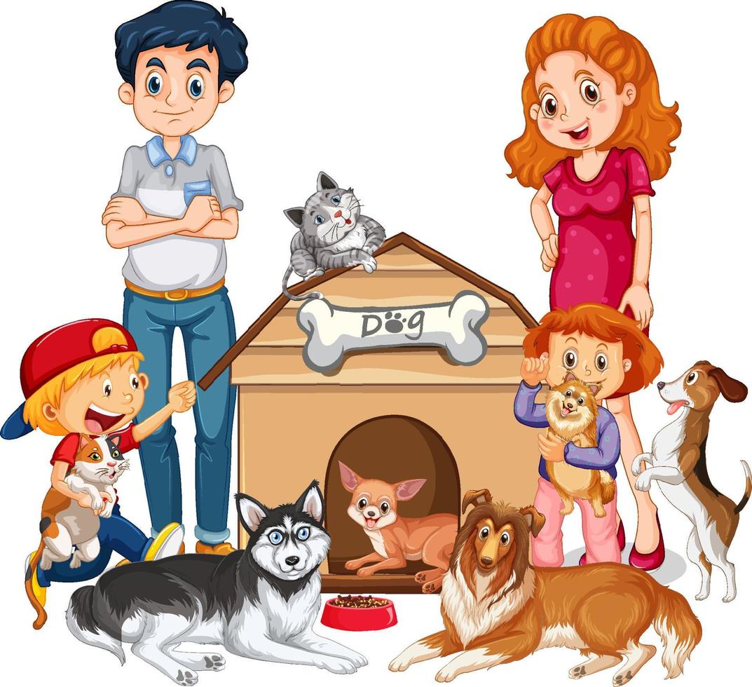 Family members with many dogs vector