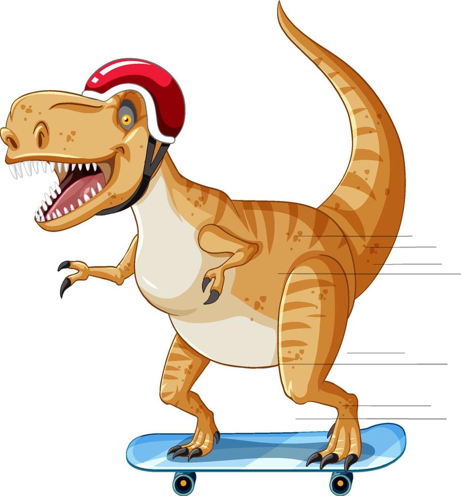 tiranosaurio rex dinosaurio en patineta en estilo de dibujos animados vector