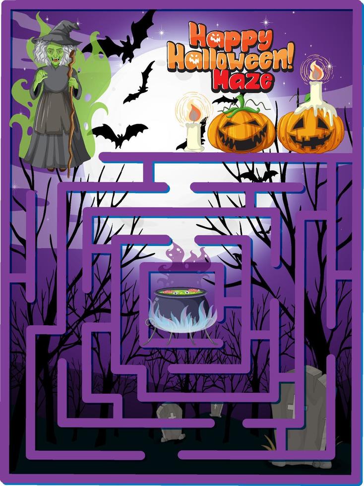Maze game finds the witch's way to potion pot vector