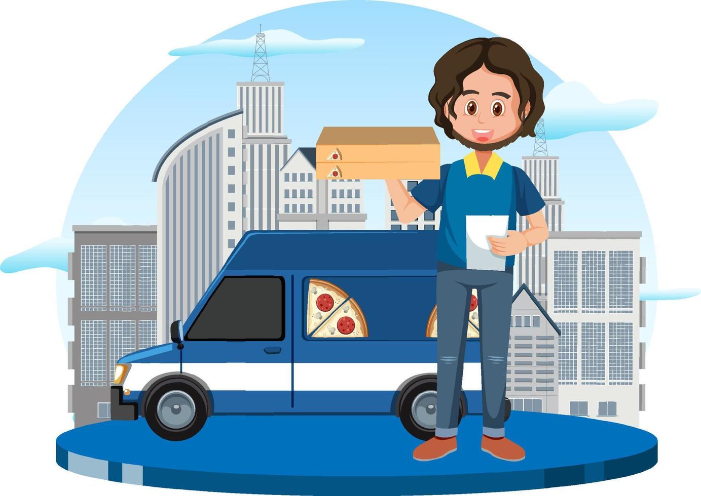 Pizza delivery man cartoon character on white background vector