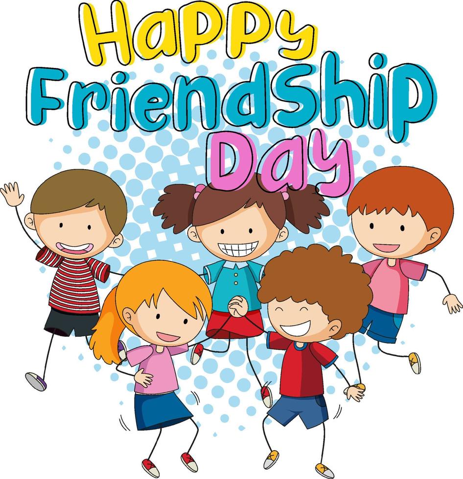 Happy Friendship Day with children doodle characters vector