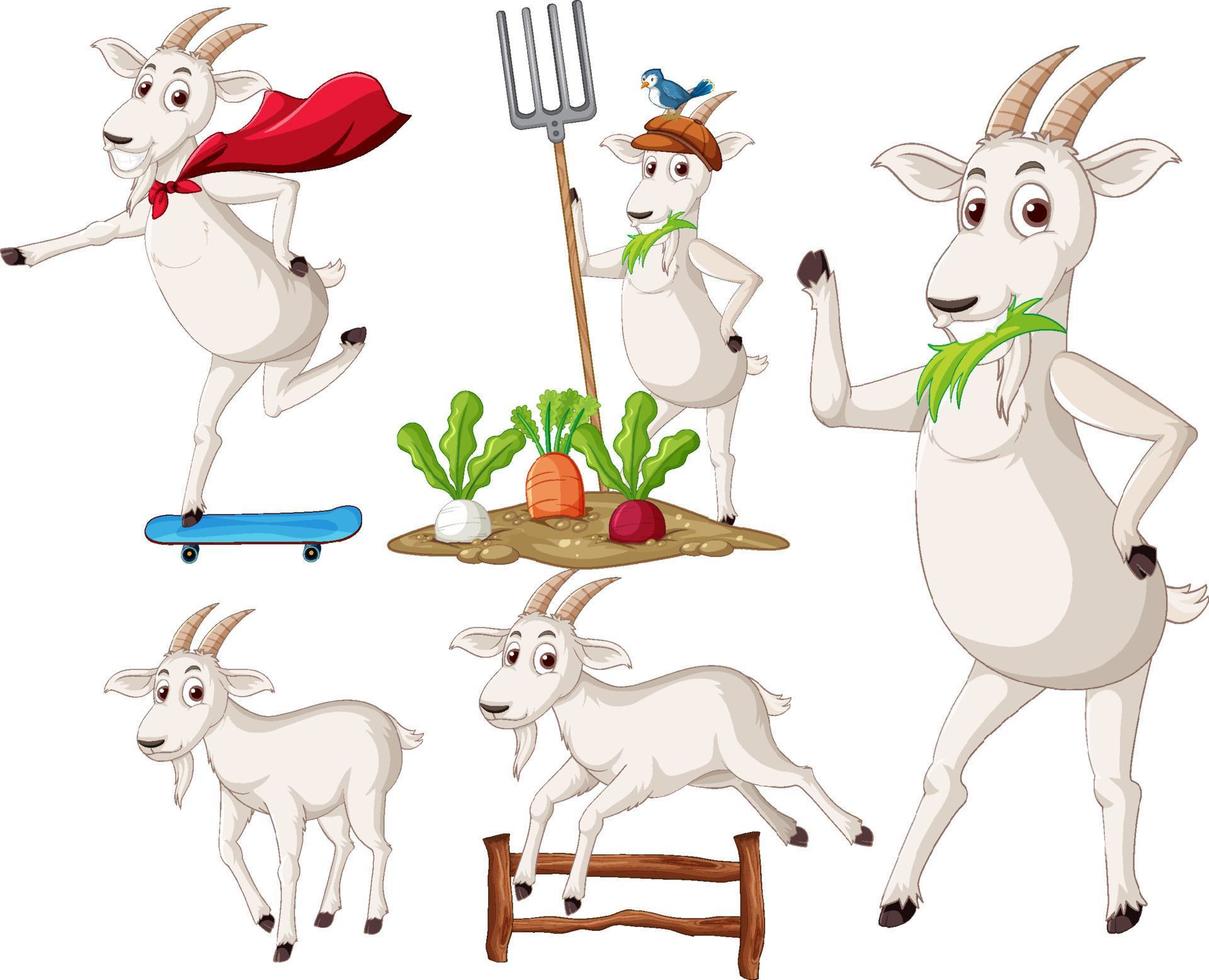 Set of different cute goats in cartoon style vector