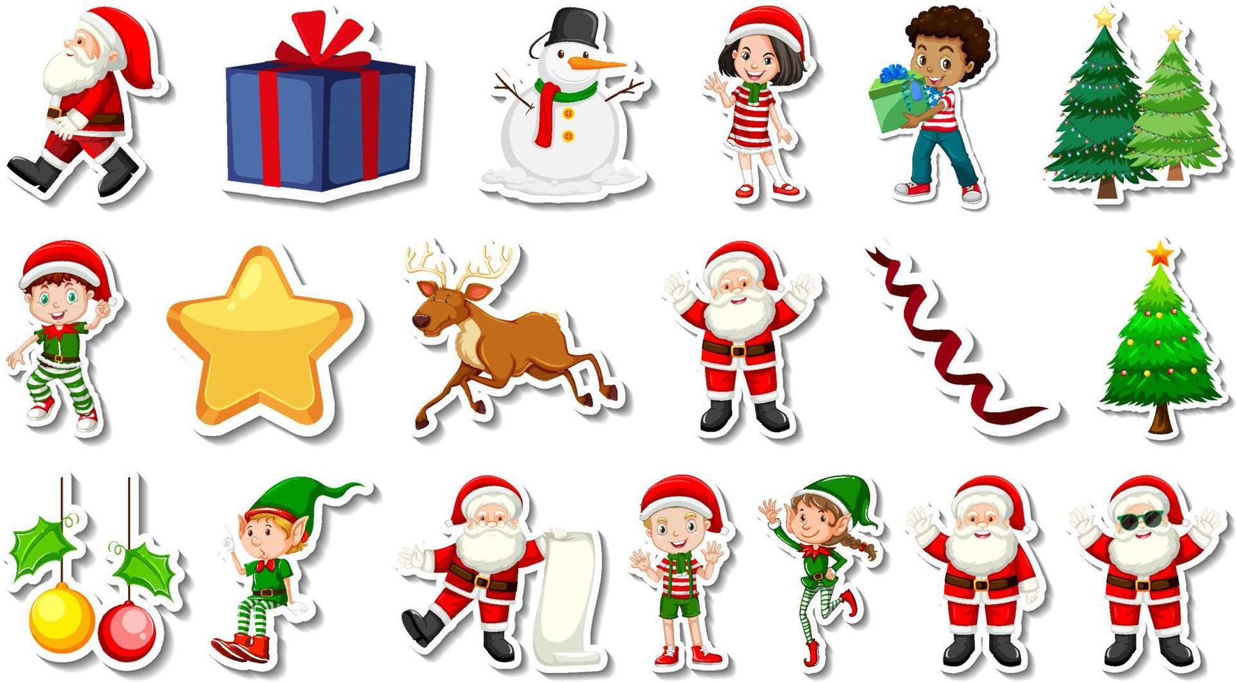 Set of Christmas objects and cartoon characters vector