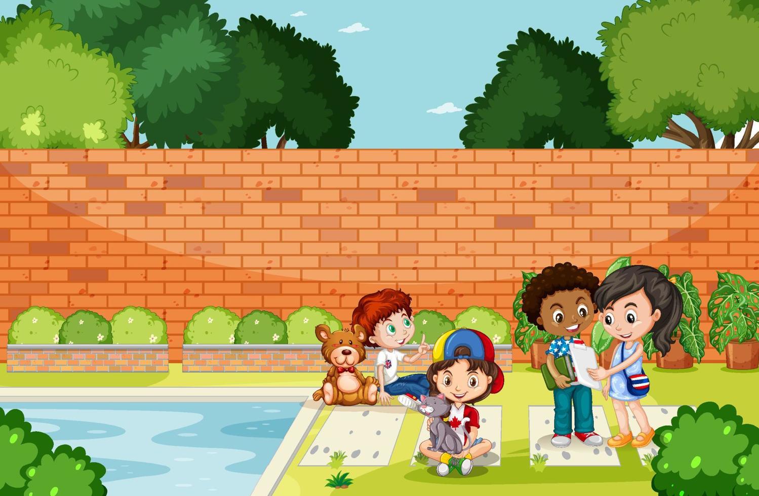 Scene with children in the park vector
