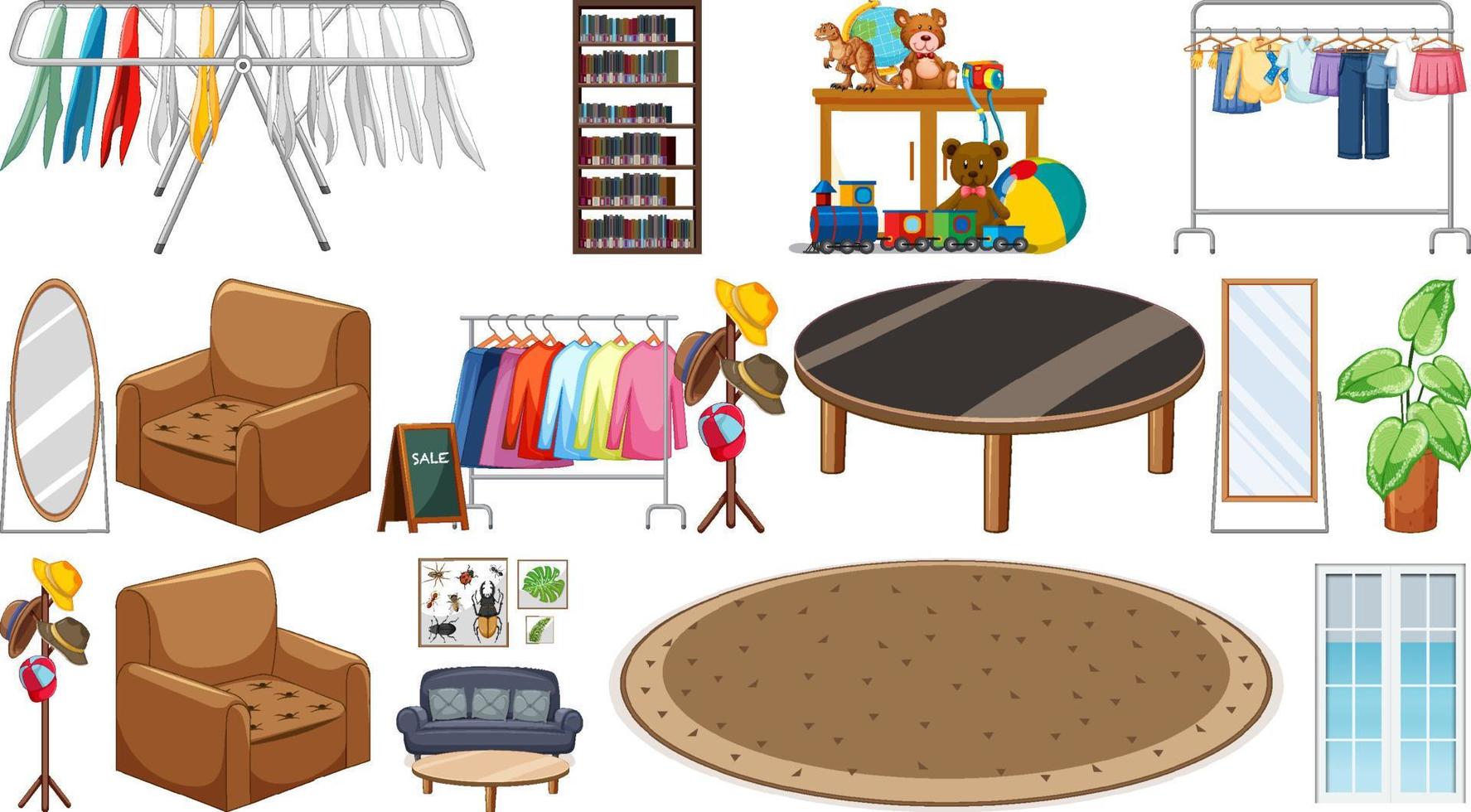 Set of interior furniture and decorations vector