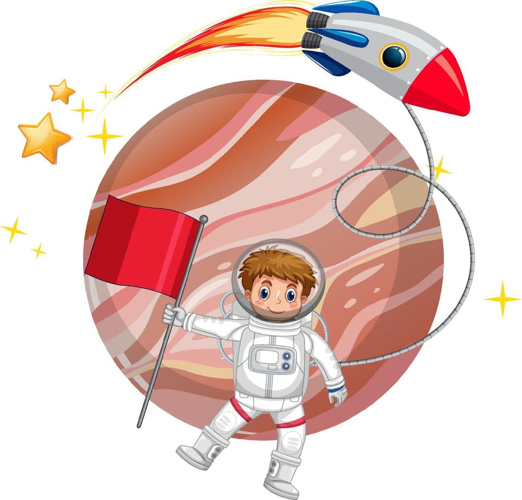 Isolated astronaut with planet and rocket vector