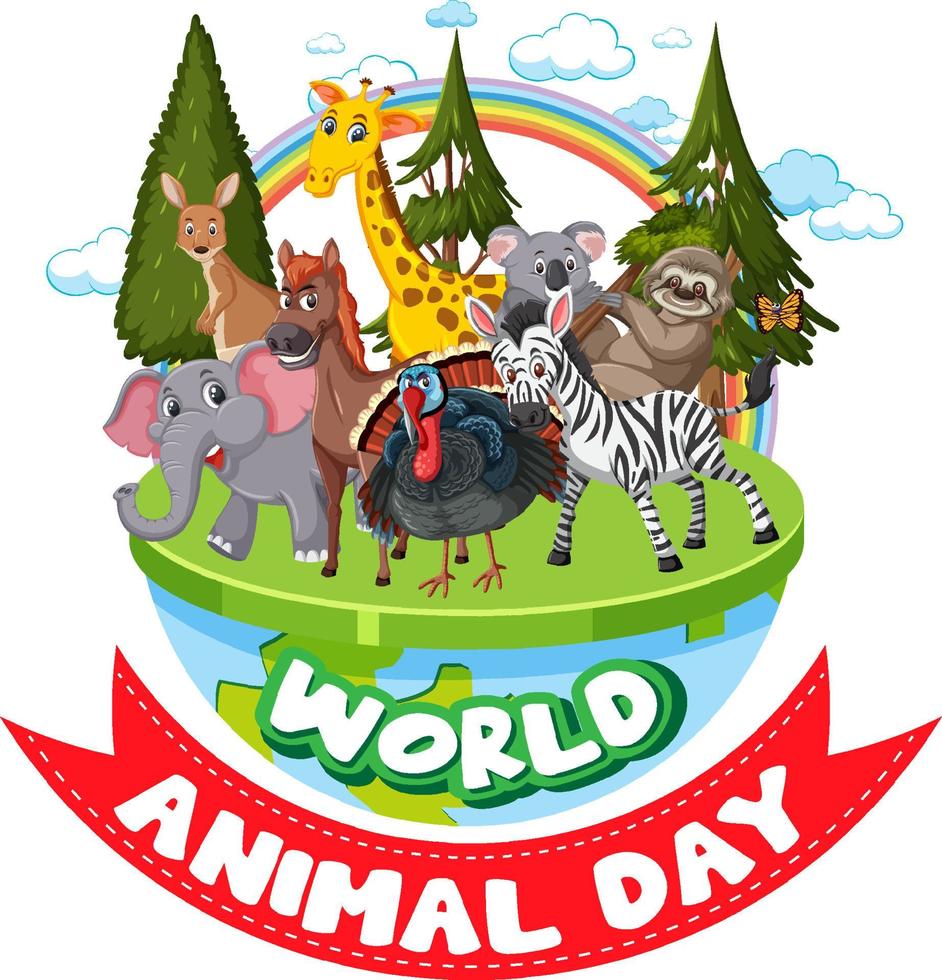 banner del día mundial de los animales con animales salvajes vector