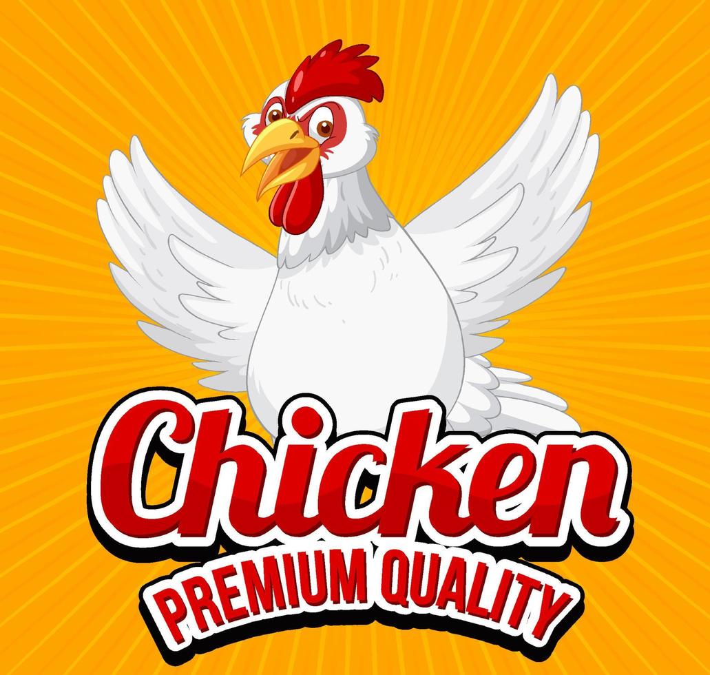 banner de calidad premium de pollo con personaje de dibujos animados de pollo blanco vector
