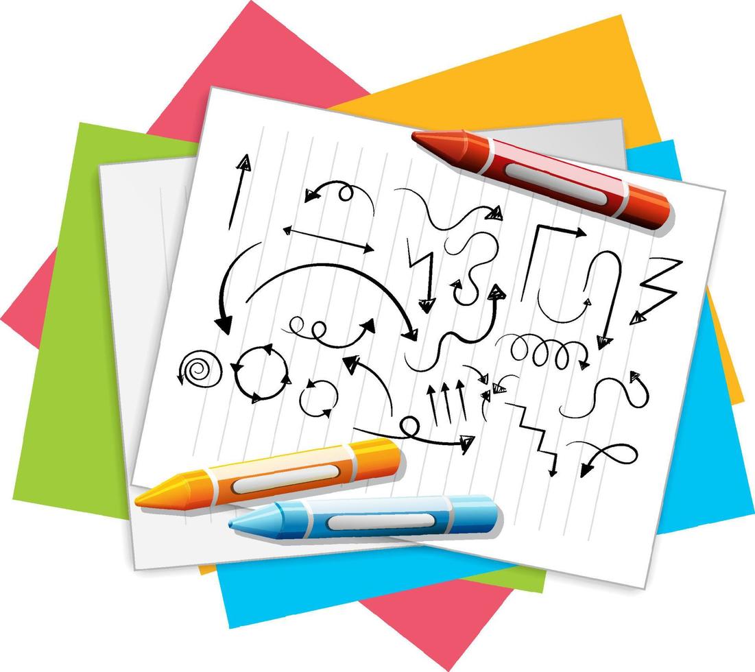 Hand drawn arrow doodles on paper with crayons vector