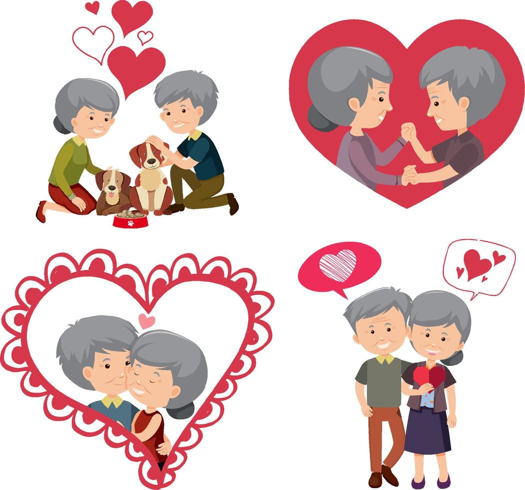 Set of old couple in love vector
