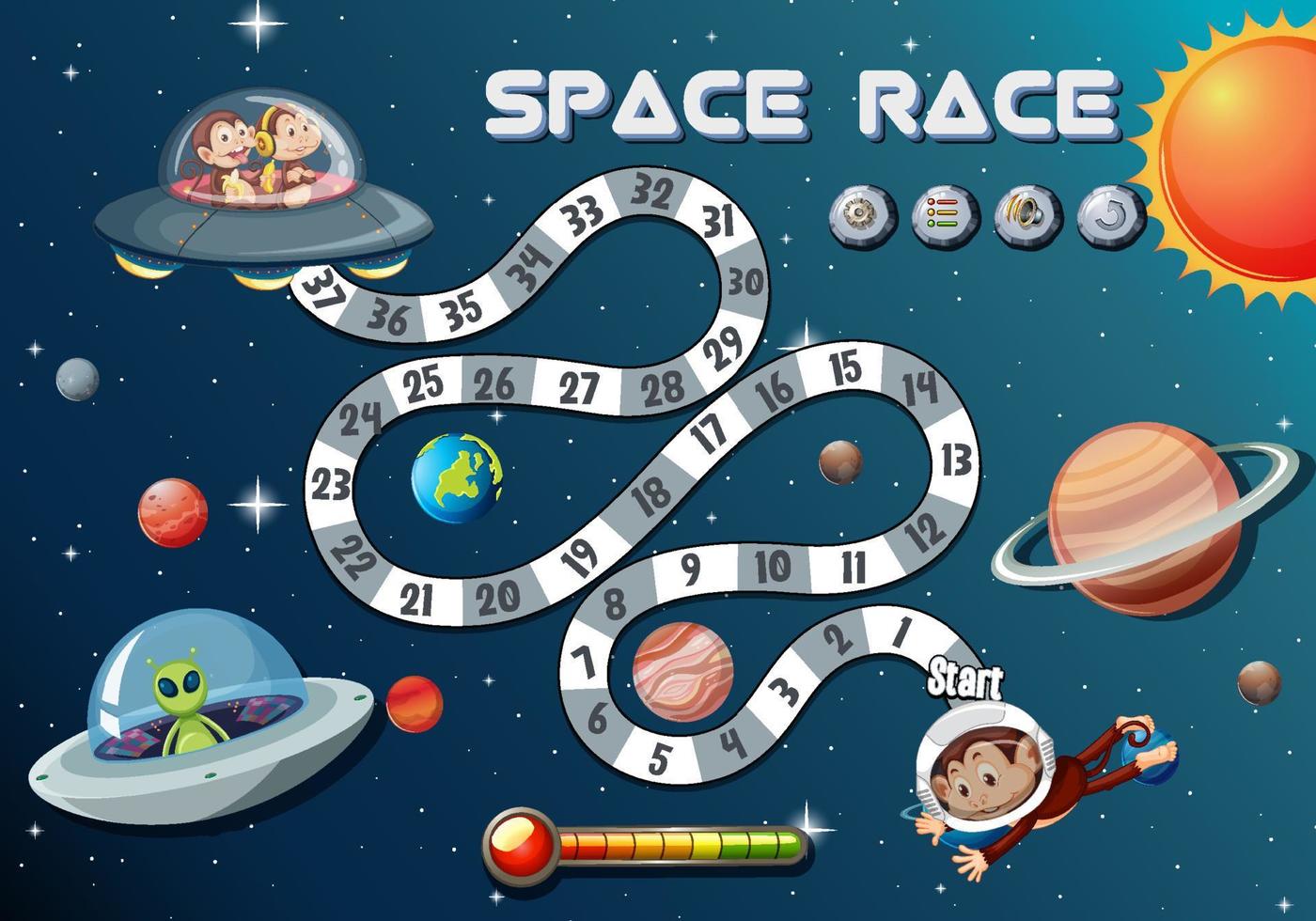 plantilla de juego de conteo de números con tema de carrera espacial vector