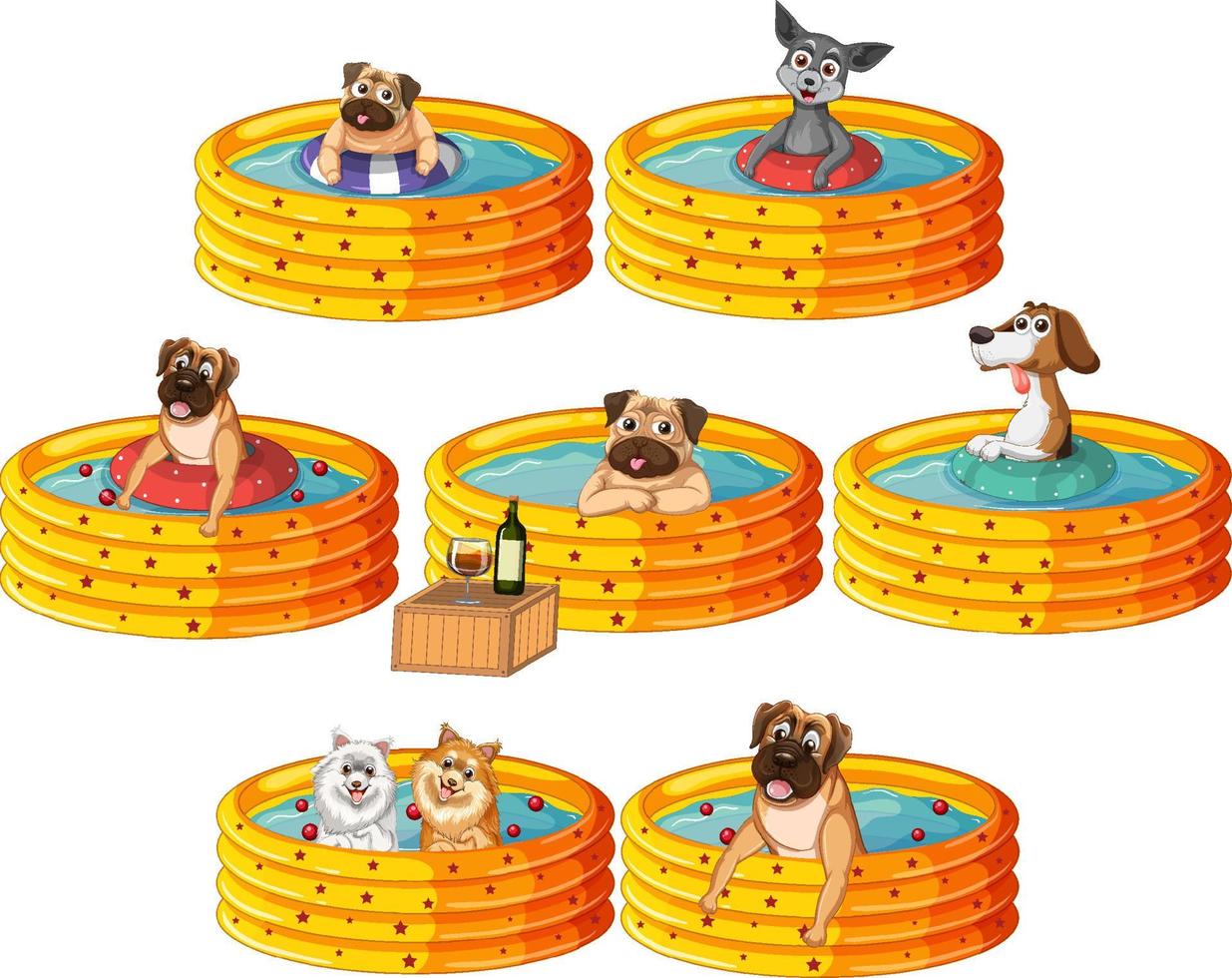 conjunto de perros en la piscina vector