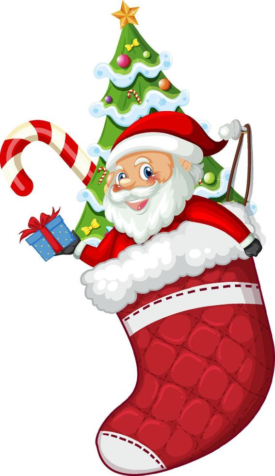 Christmas stocking with Santa Claus and elements vector