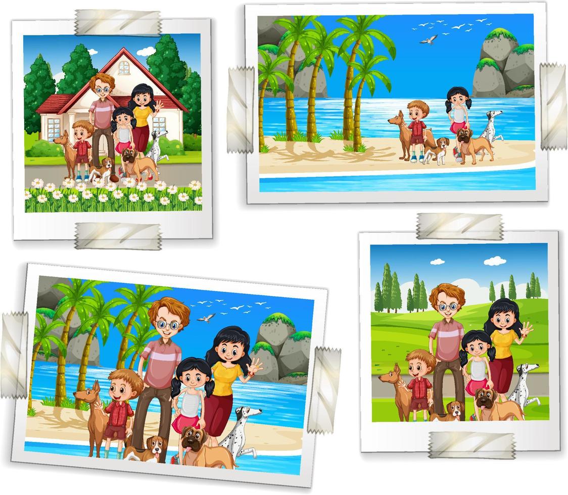 Set of family photos in cartoon style vector