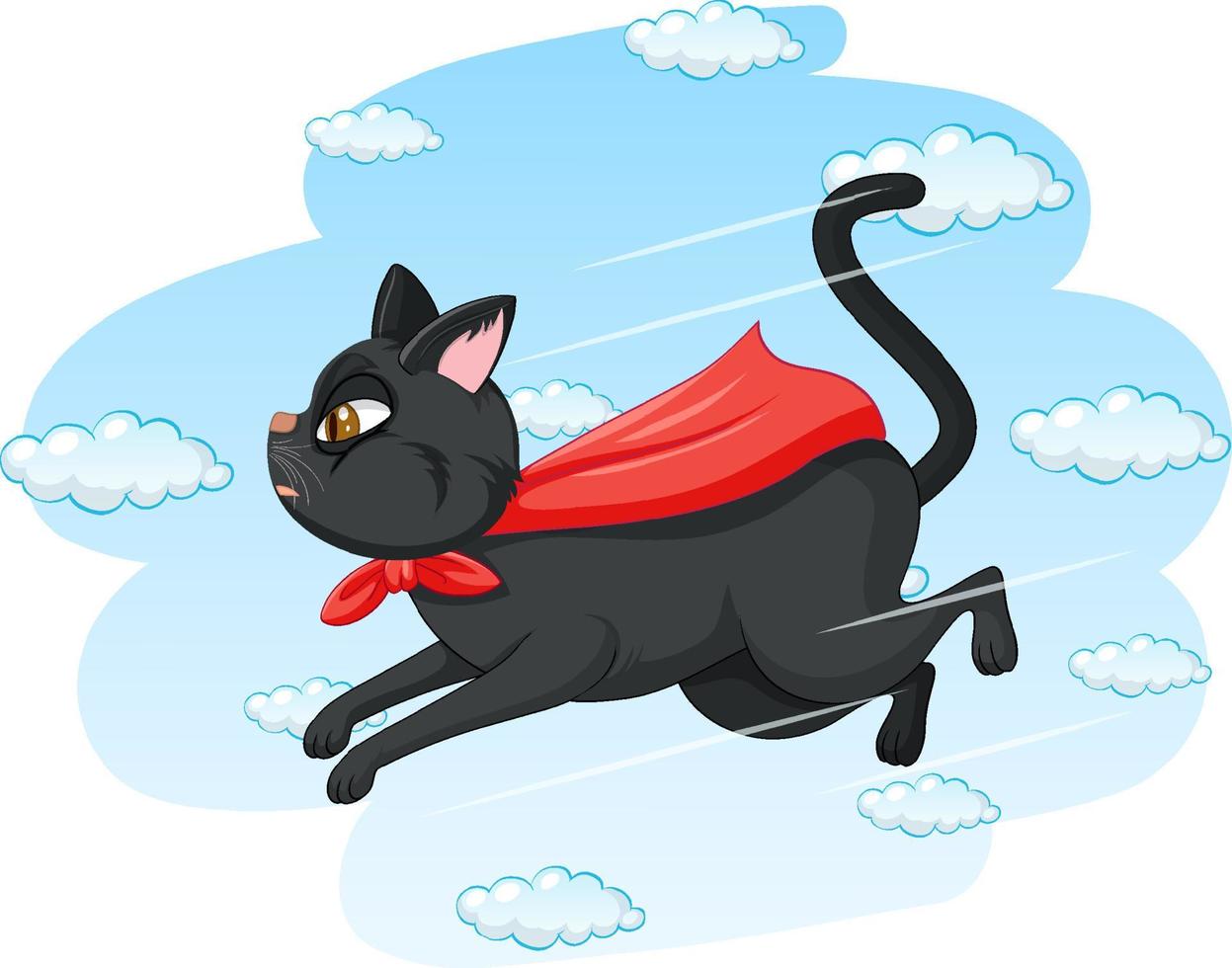 gato negro con capa roja volando vector