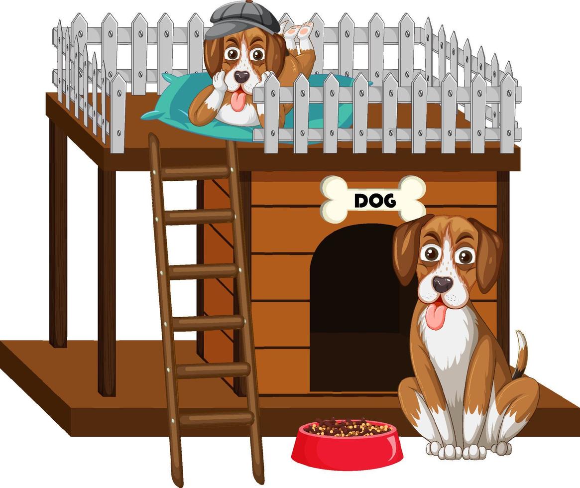 Two dogs sitting by the doghouse vector