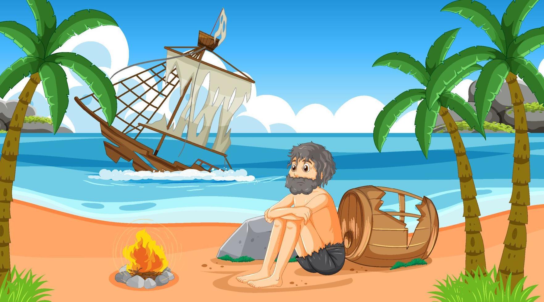 A man on deserted island isolated vector