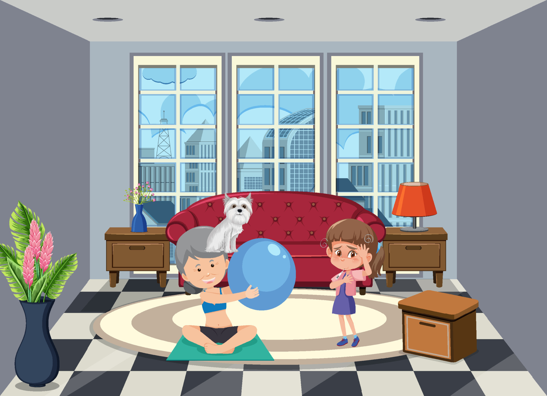 Living room scene with family members in cartoon style 6094455 Vector Art  at Vecteezy