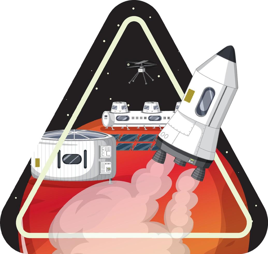 Rocket in the space badge on white background vector