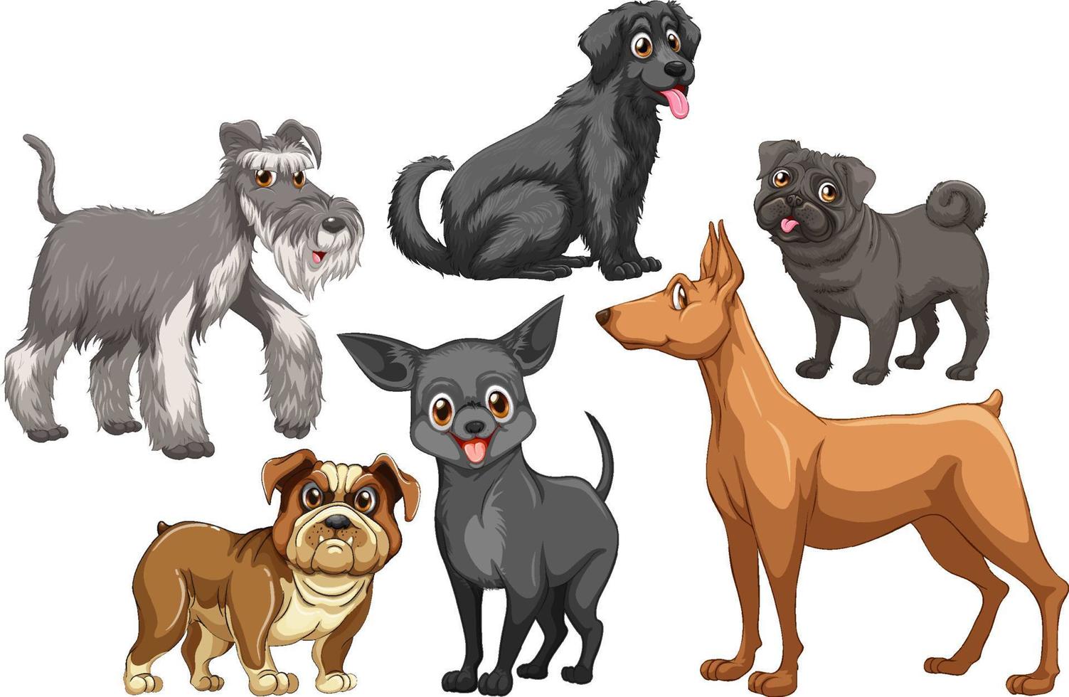 Set of different cute dogs in cartoon style vector