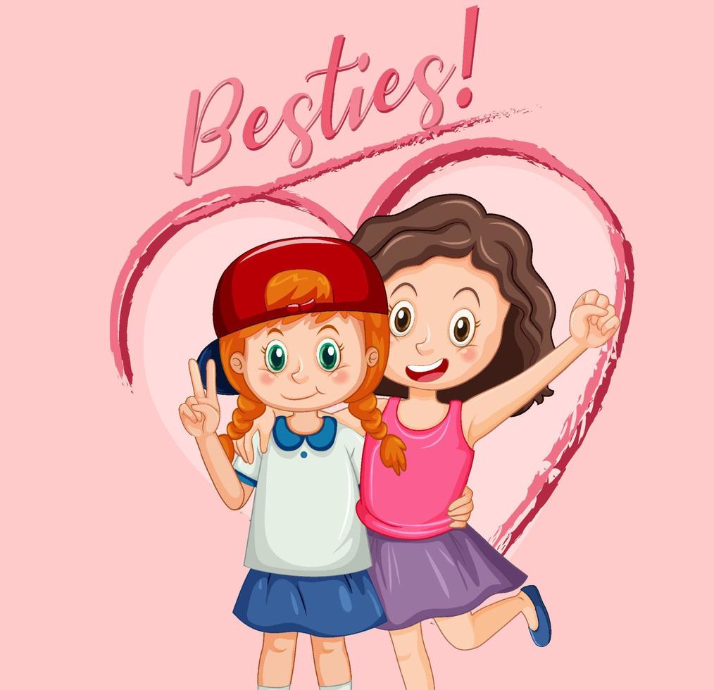 Best friend girls cartoon character with besties lettering 6094499 ...